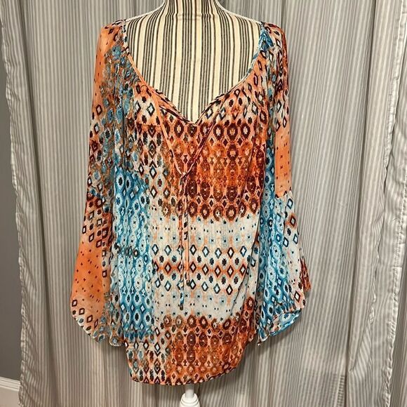 I .N. Studio Woman Sheer 3/4 Sleeve Top - Picture 1 of 6